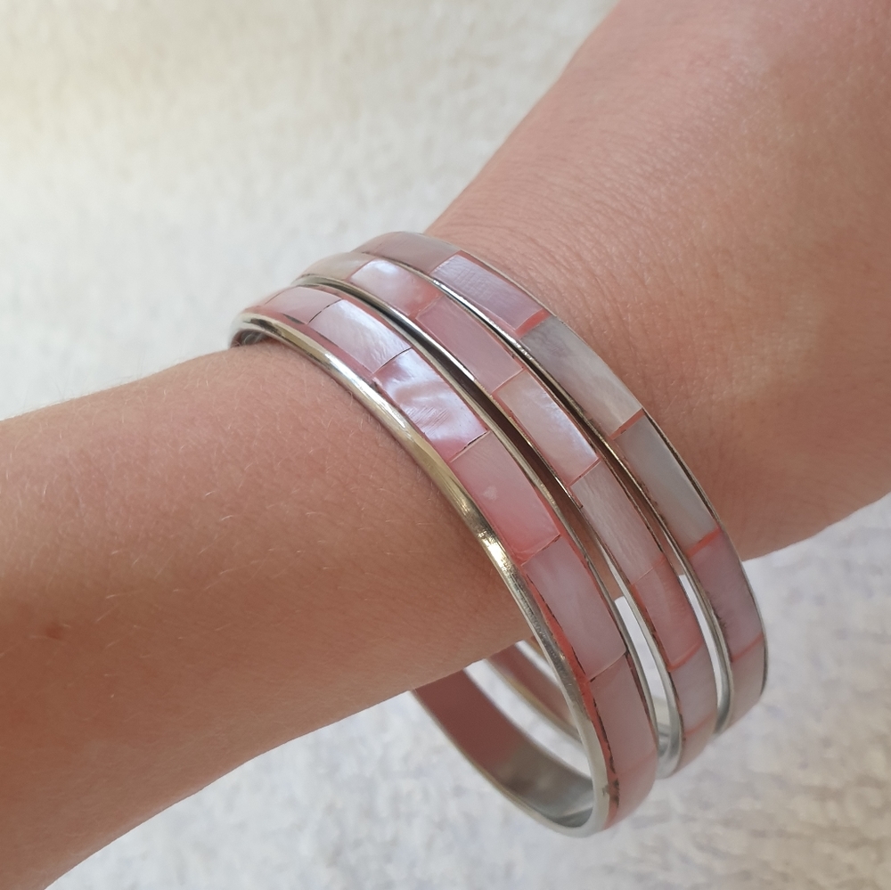 Blush silver enamel bracelets set of 3